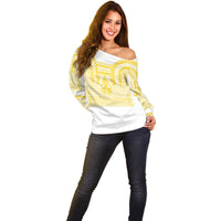 Philippines Filipinos Off Shoulder Sweater Igorot Tribal Pattern White LT05 - Polynesian Pride