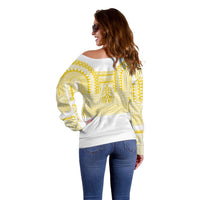 Philippines Filipinos Off Shoulder Sweater Igorot Tribal Pattern White LT05 - Polynesian Pride