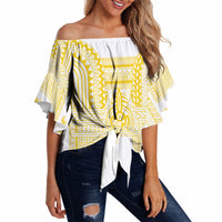 Philippines Filipinos Off Shoulder Wrap Waist Top Igorot Tribal Pattern White LT05 - Polynesian Pride