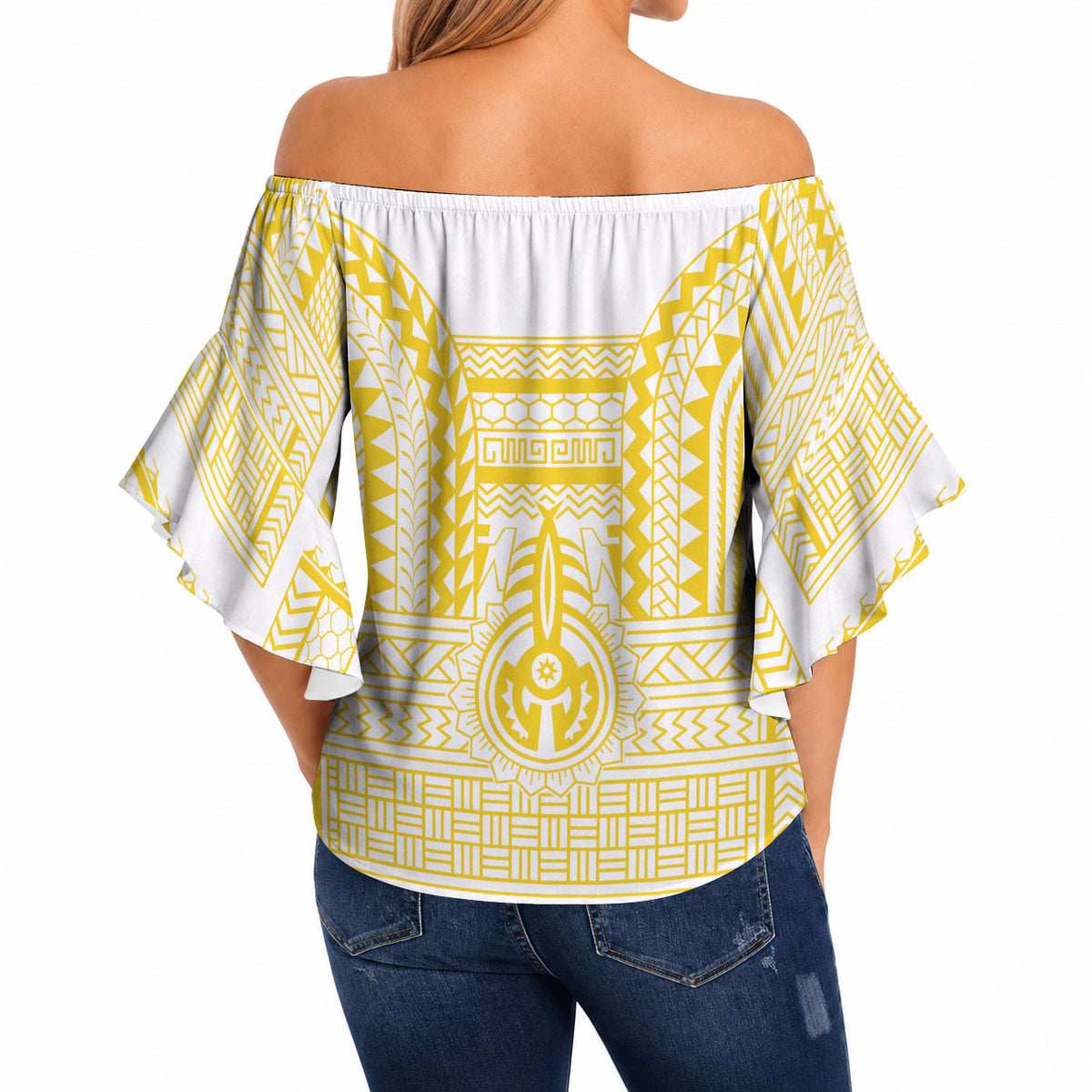 Philippines Filipinos Off Shoulder Wrap Waist Top Igorot Tribal Pattern White LT05 - Polynesian Pride