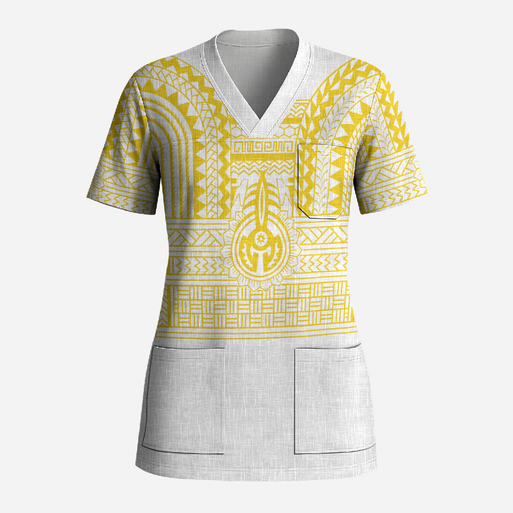 Philippines Filipinos Scrub Top Igorot Tribal Pattern White LT05 Adult White - Polynesian Pride