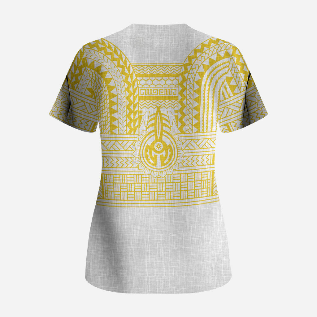 Philippines Filipinos Scrub Top Igorot Tribal Pattern White LT05 - Polynesian Pride