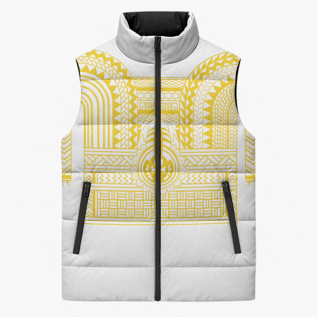 Philippines Filipinos Sleeveless Puffer Jacket Igorot Tribal Pattern White LT05 Unisex White - Polynesian Pride