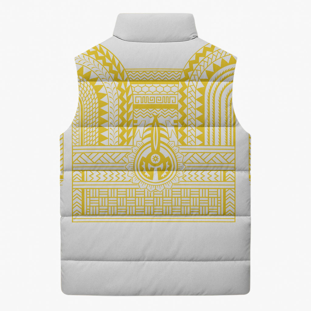 Philippines Filipinos Sleeveless Puffer Jacket Igorot Tribal Pattern White LT05 - Polynesian Pride