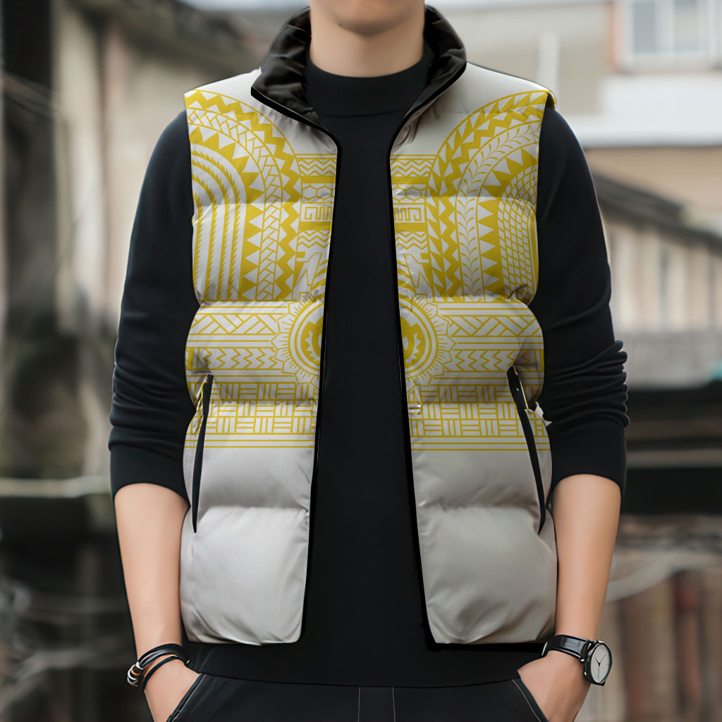 Philippines Filipinos Sleeveless Puffer Jacket Igorot Tribal Pattern White LT05 - Polynesian Pride
