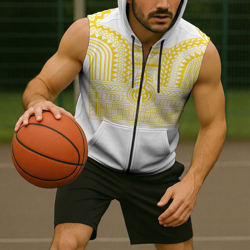 Philippines Filipinos Sleeveless Zip Hoodie Igorot Tribal Pattern White LT05 - Polynesian Pride