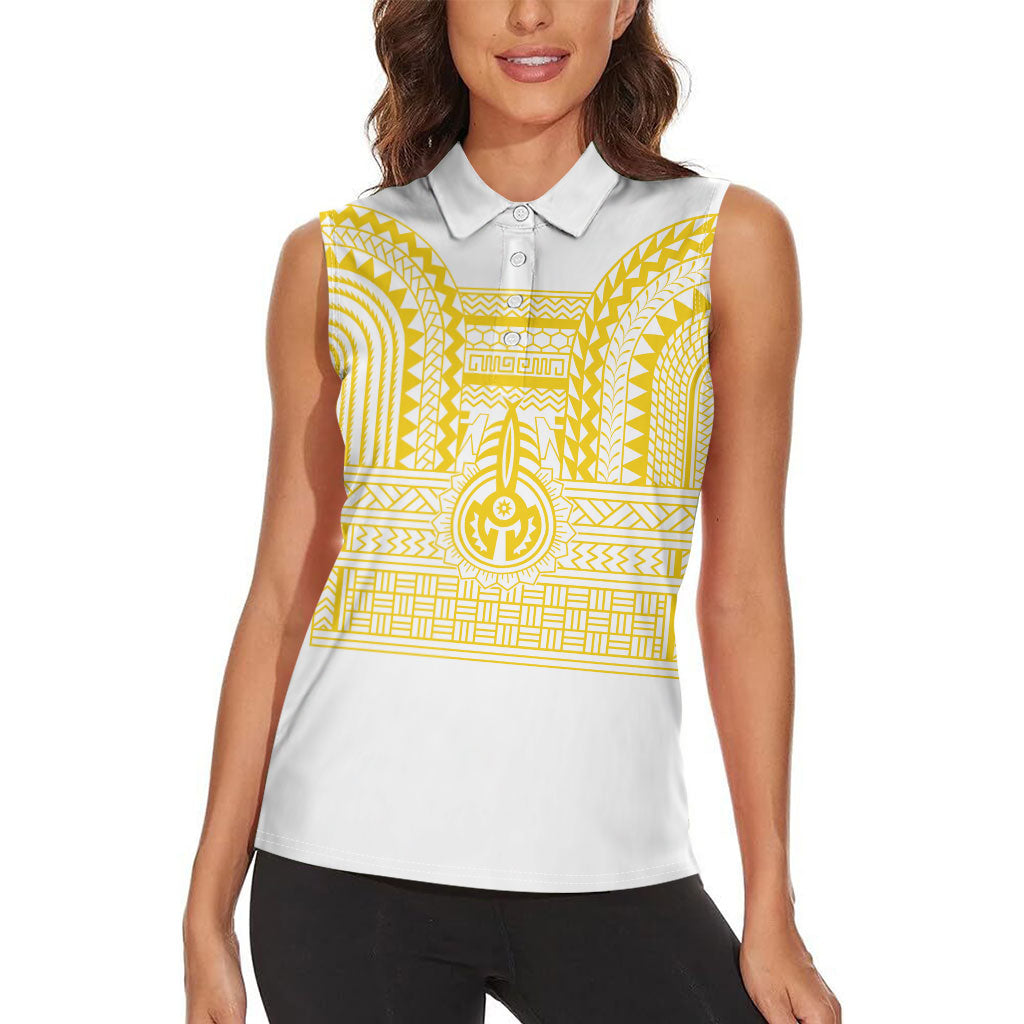 Philippines Filipinos Women Sleeveless Polo Shirt Igorot Tribal Pattern White LT05 - Polynesian Pride