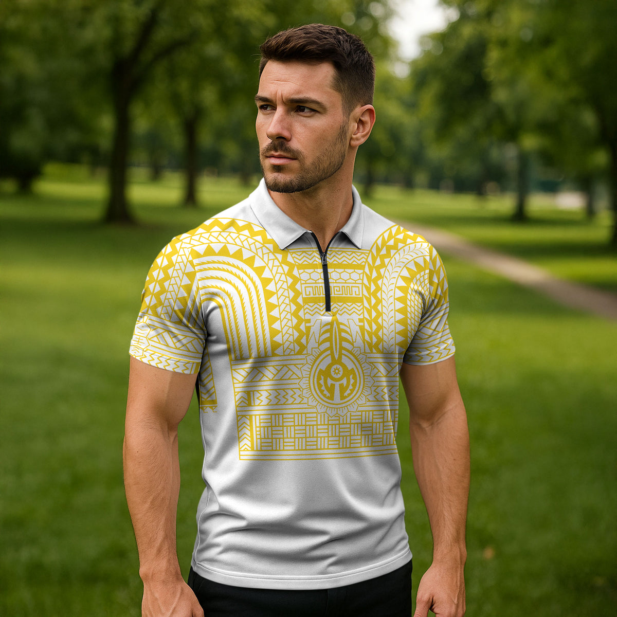 Philippines Filipinos Zipper Polo Shirt Igorot Tribal Pattern White LT05 - Polynesian Pride