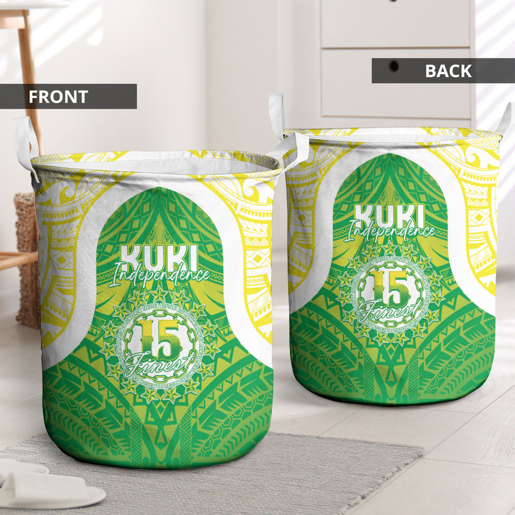 Kuki Independence 2026 Laundry Basket Cook Islands 15 Finest Green Version LT05 - Polynesian Pride