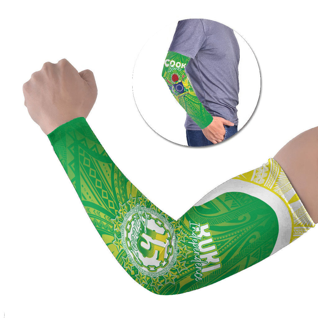 Kuki Independence 2026 Arm Sleeves Cook Islands 15 Finest Green Version LT05 Set of 2 Green - Polynesian Pride