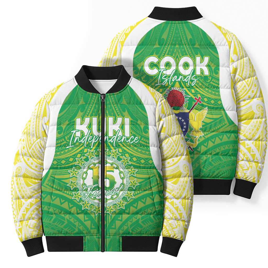 Kuki Independence 2026 Bomber Puffer Jacket Cook Islands 15 Finest Green Version LT05 - Polynesian Pride