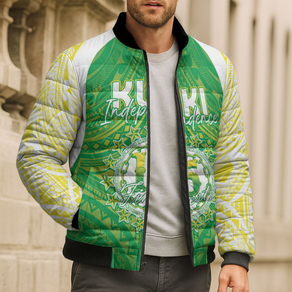 Kuki Independence 2026 Bomber Puffer Jacket Cook Islands 15 Finest Green Version LT05 - Polynesian Pride
