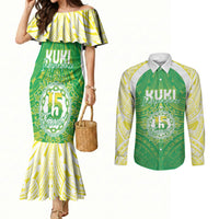 Kuki Independence 2026 Couples Matching Mermaid Dress and Long Sleeve Button Shirt Cook Islands 15 Finest Green Version LT05 Green - Polynesian Pride