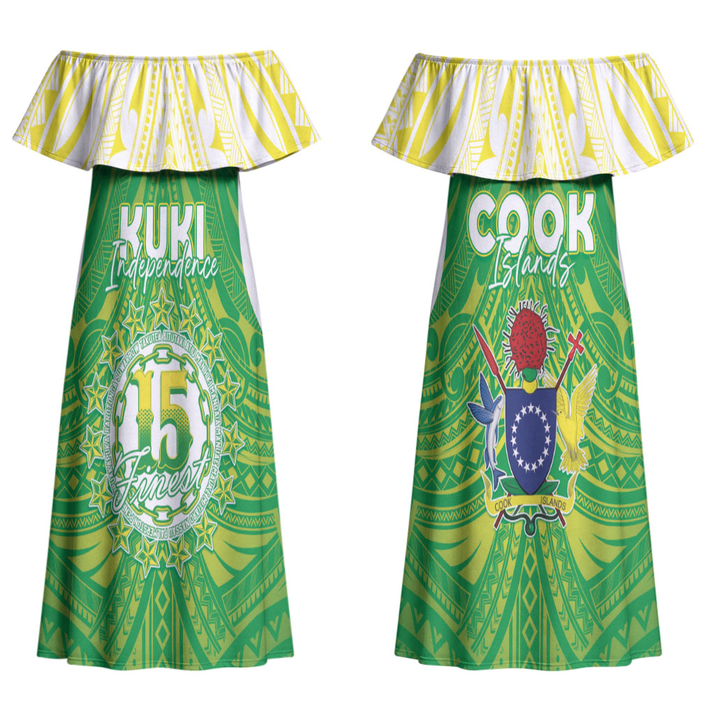 Kuki Independence 2026 Couples Matching Off Shoulder Maxi Dress and Hawaiian Shirt Cook Islands 15 Finest Green Version LT05 - Polynesian Pride