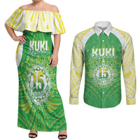 Kuki Independence 2026 Couples Matching Off Shoulder Maxi Dress and Long Sleeve Button Shirt Cook Islands 15 Finest Green Version LT05 Green - Polynesian Pride