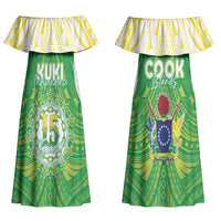 Kuki Independence 2026 Couples Matching Off Shoulder Maxi Dress and Long Sleeve Button Shirt Cook Islands 15 Finest Green Version LT05 - Polynesian Pride