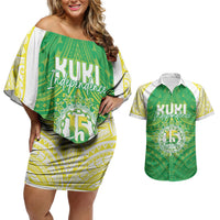Kuki Independence 2026 Couples Matching Off Shoulder Short Dress and Hawaiian Shirt Cook Islands 15 Finest Green Version LT05 Green - Polynesian Pride