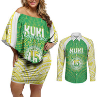 Kuki Independence 2026 Couples Matching Off Shoulder Short Dress and Long Sleeve Button Shirt Cook Islands 15 Finest Green Version LT05 Green - Polynesian Pride