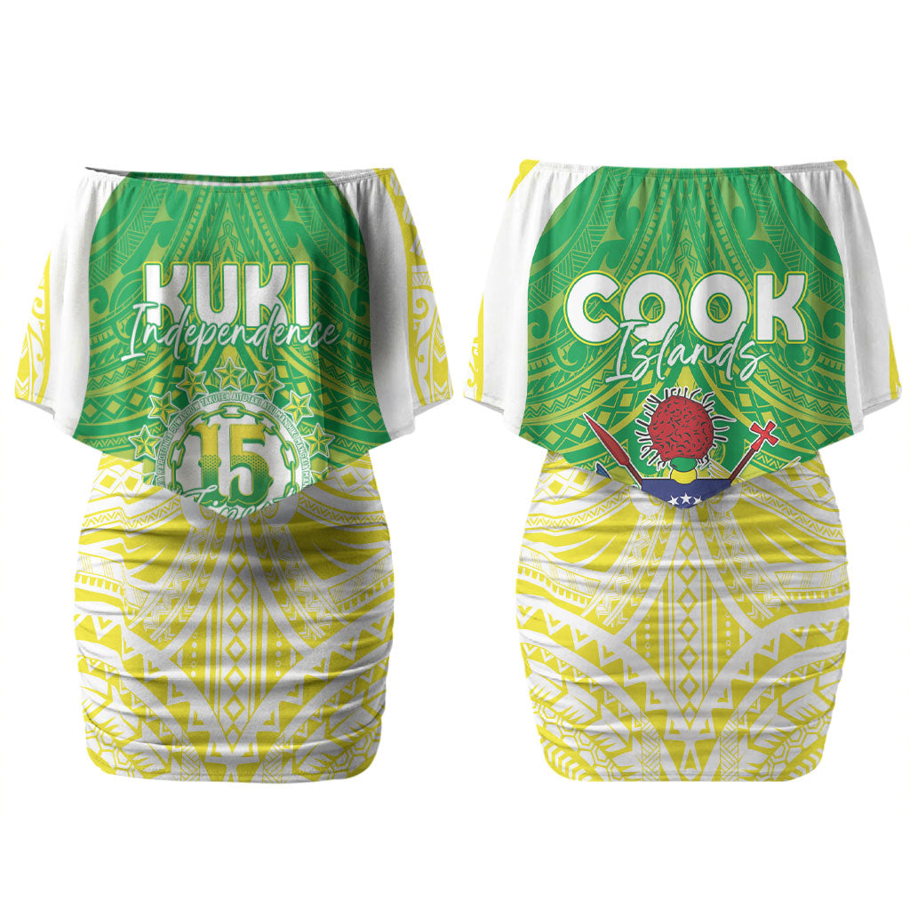 Kuki Independence 2026 Couples Matching Off Shoulder Short Dress and Long Sleeve Button Shirt Cook Islands 15 Finest Green Version LT05 - Polynesian Pride