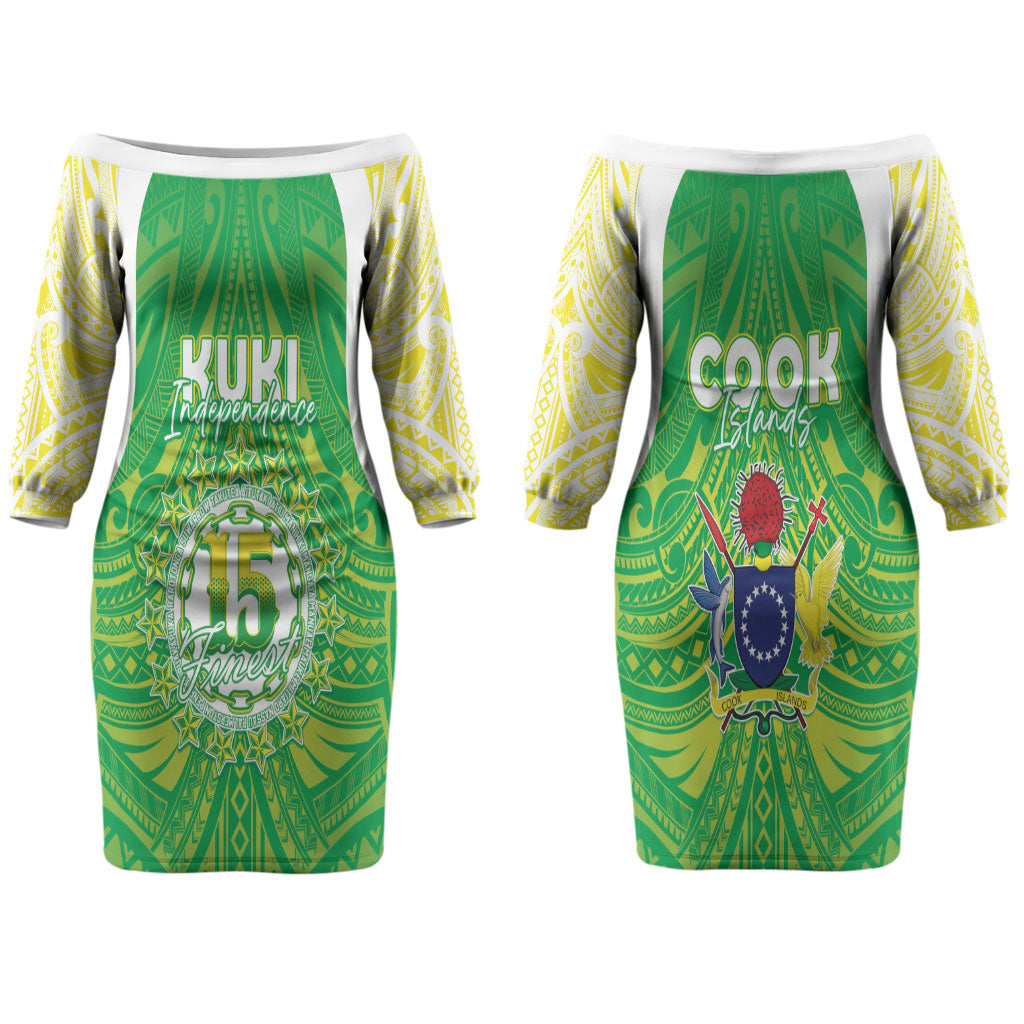 Kuki Independence 2026 Couples Matching Off The Shoulder Long Sleeve Dress and Long Sleeve Button Shirt Cook Islands 15 Finest Green Version LT05 - Polynesian Pride