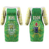 Kuki Independence 2026 Couples Matching Off The Shoulder Long Sleeve Dress and Long Sleeve Button Shirt Cook Islands 15 Finest Green Version LT05 - Polynesian Pride