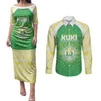 Kuki Independence 2026 Couples Matching Puletasi and Long Sleeve Button Shirt Cook Islands 15 Finest Green Version LT05 Green - Polynesian Pride