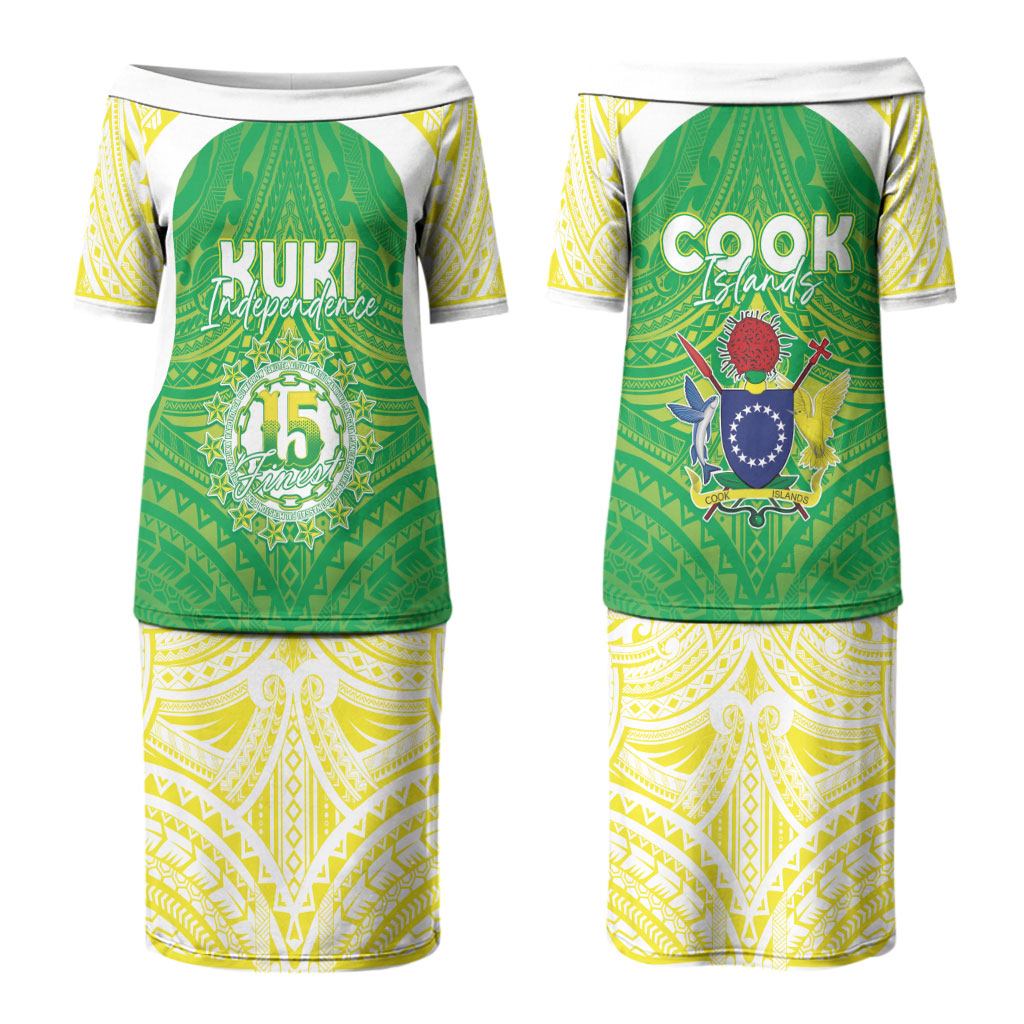Kuki Independence 2026 Couples Matching Puletasi and Long Sleeve Button Shirt Cook Islands 15 Finest Green Version LT05 - Polynesian Pride