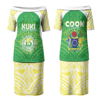 Kuki Independence 2026 Couples Matching Puletasi and Long Sleeve Button Shirt Cook Islands 15 Finest Green Version LT05 - Polynesian Pride