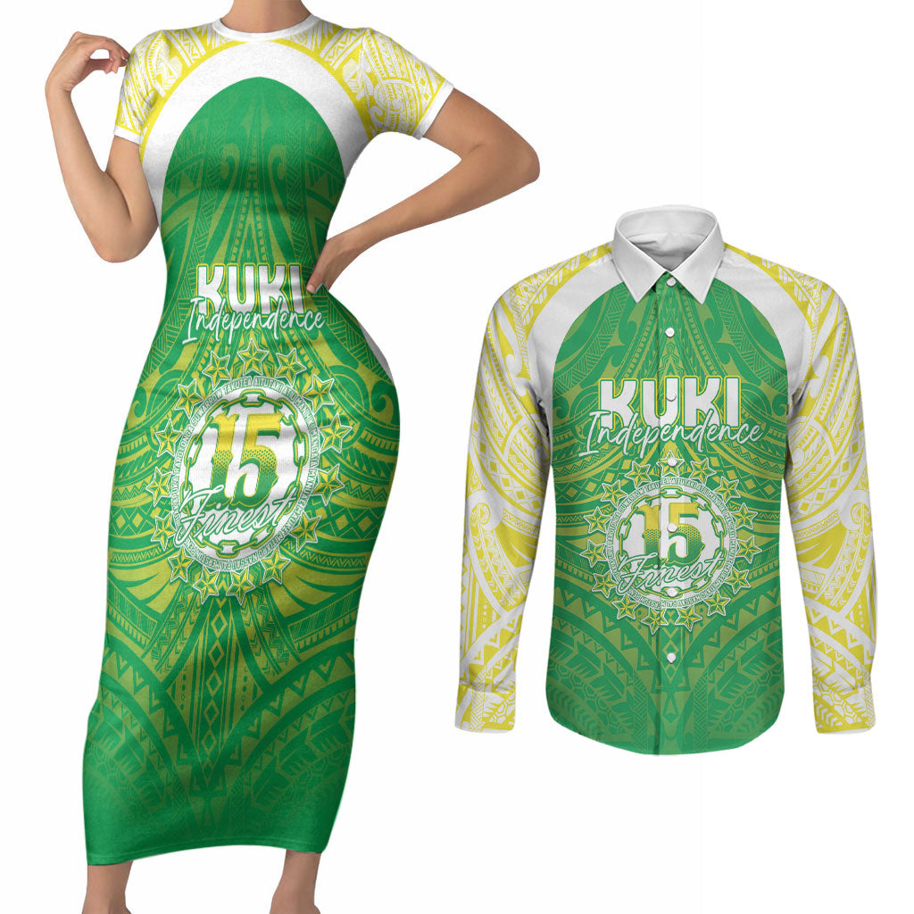 Kuki Independence 2026 Couples Matching Short Sleeve Bodycon Dress and Long Sleeve Button Shirt Cook Islands 15 Finest Green Version LT05 Green - Polynesian Pride