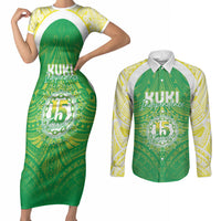 Kuki Independence 2026 Couples Matching Short Sleeve Bodycon Dress and Long Sleeve Button Shirt Cook Islands 15 Finest Green Version LT05 Green - Polynesian Pride