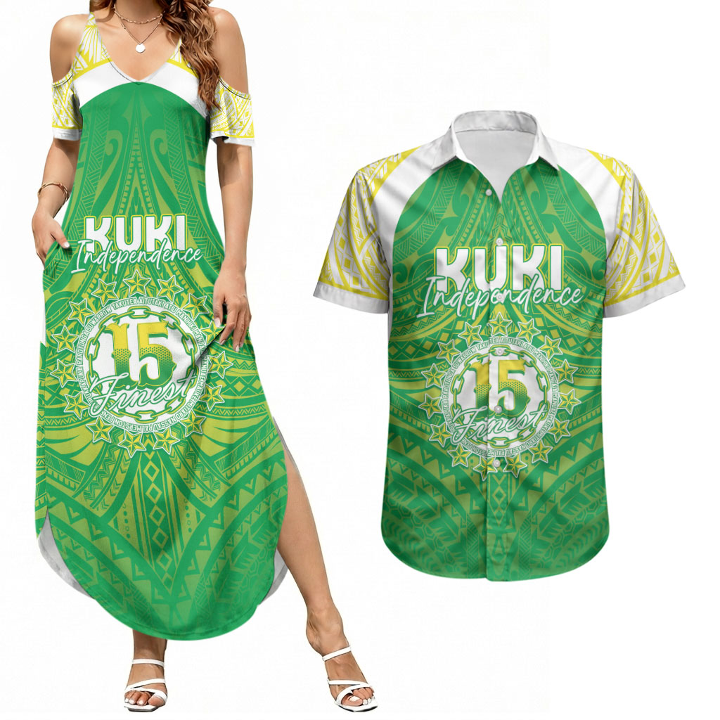 Kuki Independence 2026 Couples Matching Summer Maxi Dress and Hawaiian Shirt Cook Islands 15 Finest Green Version LT05 Green - Polynesian Pride
