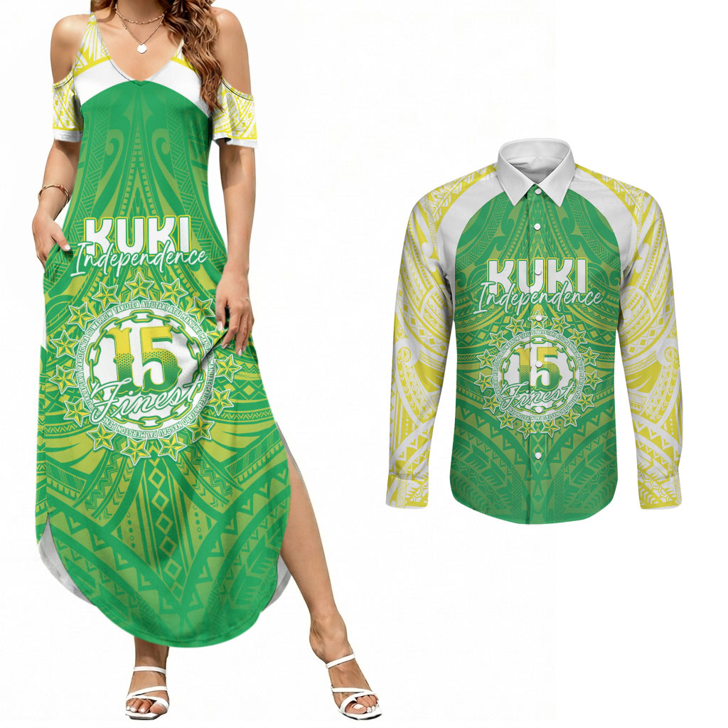 Kuki Independence 2026 Couples Matching Summer Maxi Dress and Long Sleeve Button Shirt Cook Islands 15 Finest Green Version LT05 Green - Polynesian Pride