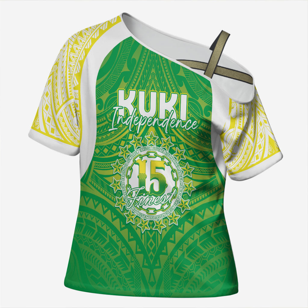 Kuki Independence 2026 Cross Shoulder Shirt Cook Islands 15 Finest Green Version LT05 Female Green - Polynesian Pride