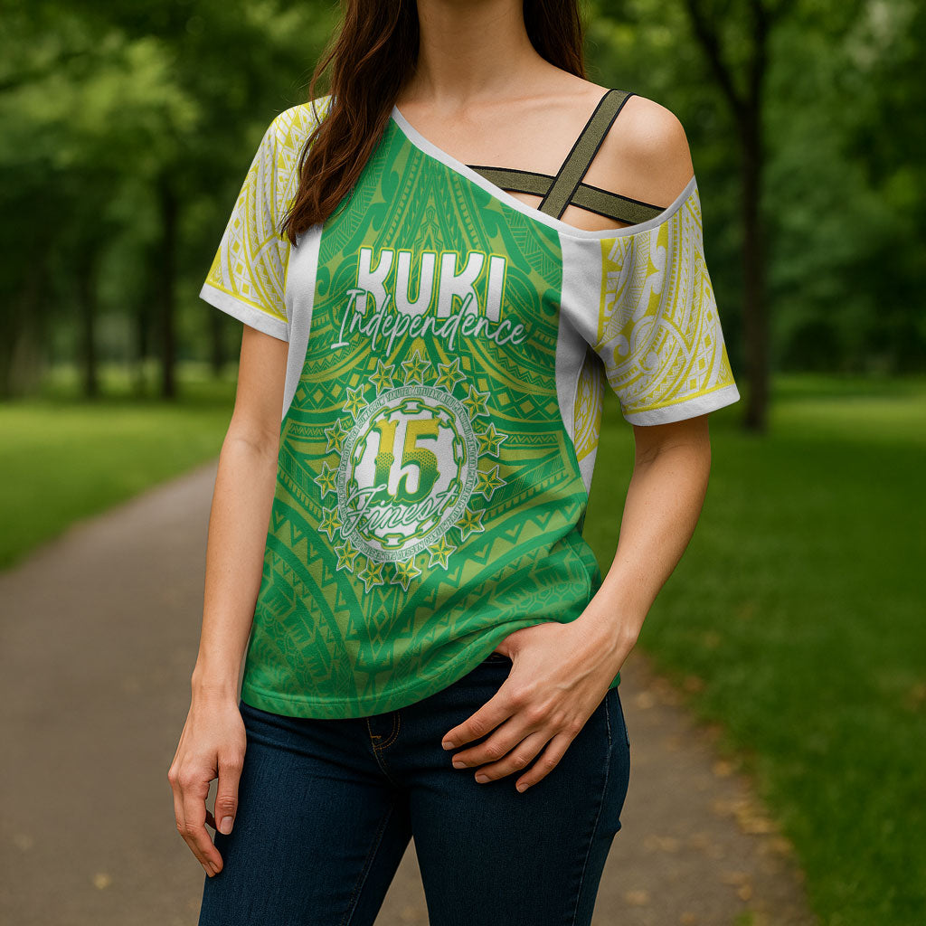 Kuki Independence 2026 Cross Shoulder Shirt Cook Islands 15 Finest Green Version LT05 - Polynesian Pride