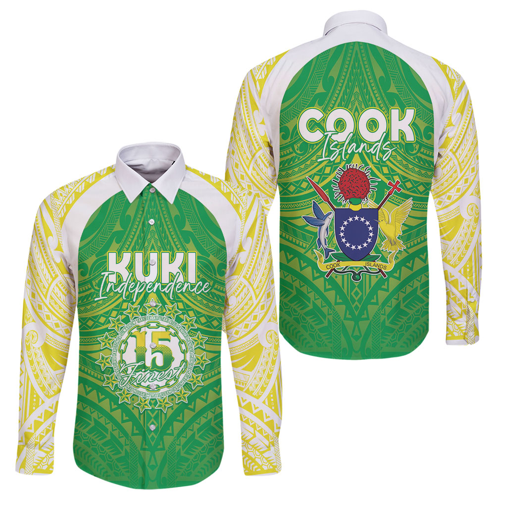 Kuki Independence 2026 Family Matching Off Shoulder Maxi Dress and Hawaiian Shirt Cook Islands 15 Finest Green Version LT05 Dad's Shirt - Long Sleeve Green - Polynesian Pride