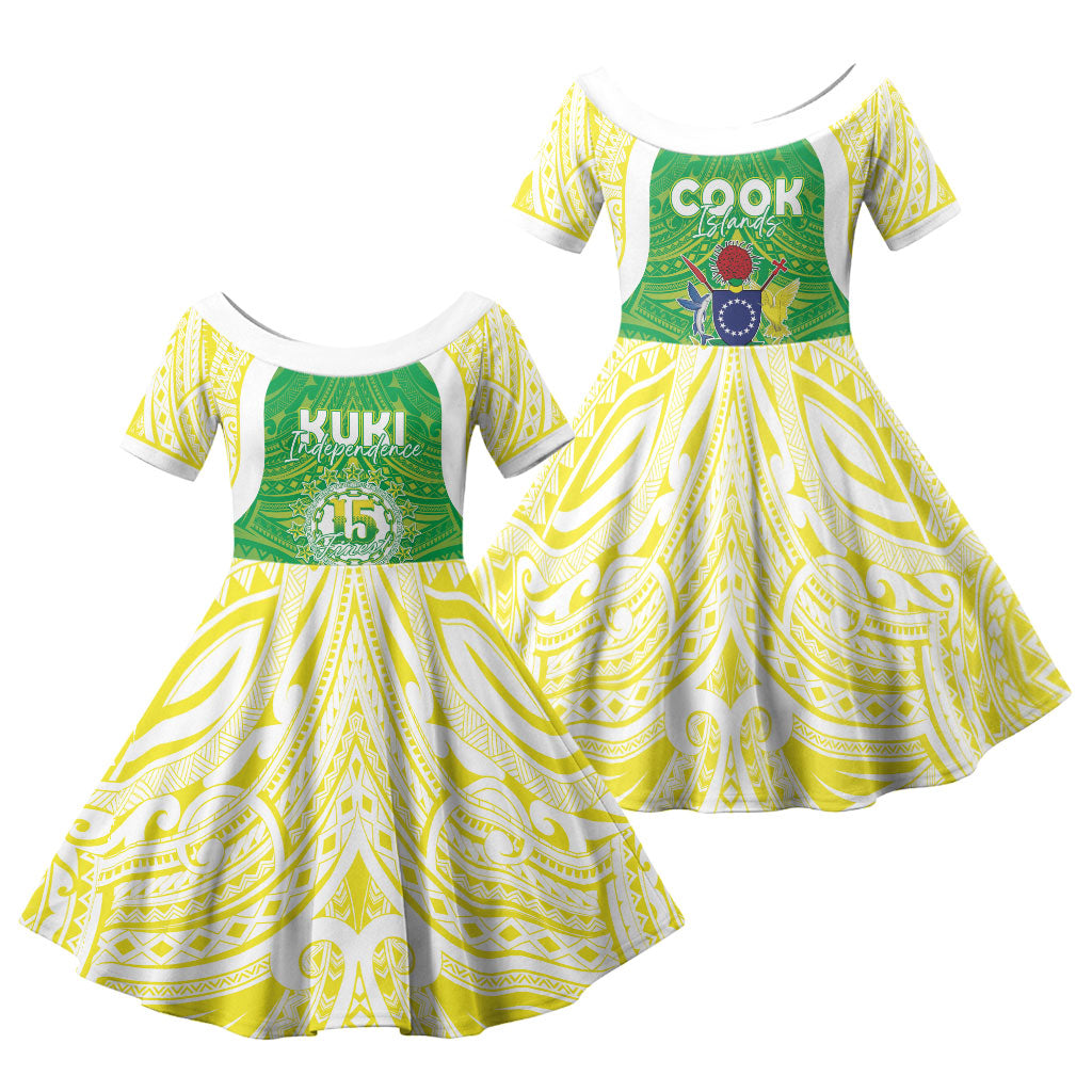 Kuki Independence 2026 Family Matching Off Shoulder Maxi Dress and Hawaiian Shirt Cook Islands 15 Finest Green Version LT05 Daughter's Dress Green - Polynesian Pride