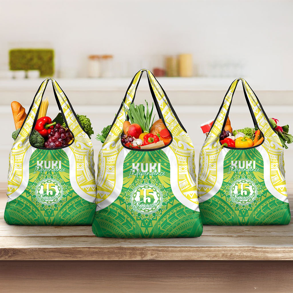 Kuki Independence 2026 Grocery Bag Cook Islands 15 Finest Green Version LT05 3-pack One Size Green - Polynesian Pride