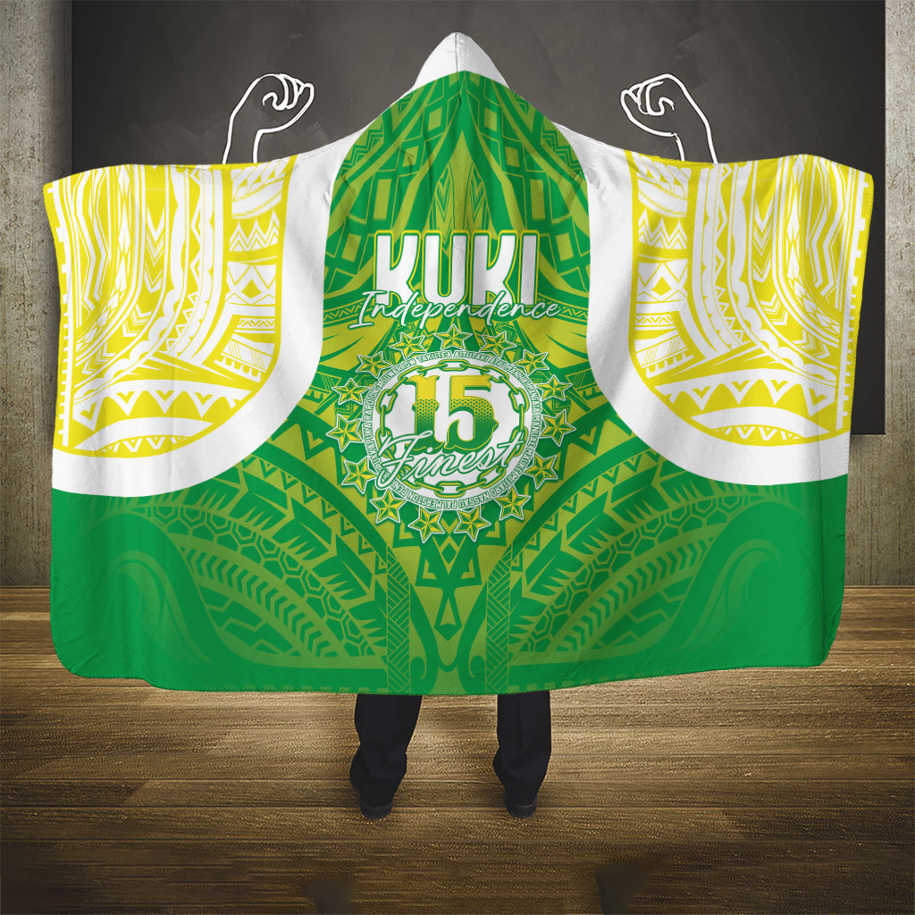 Kuki Independence 2026 Hooded Blanket Cook Islands 15 Finest Green Version LT05 - Polynesian Pride