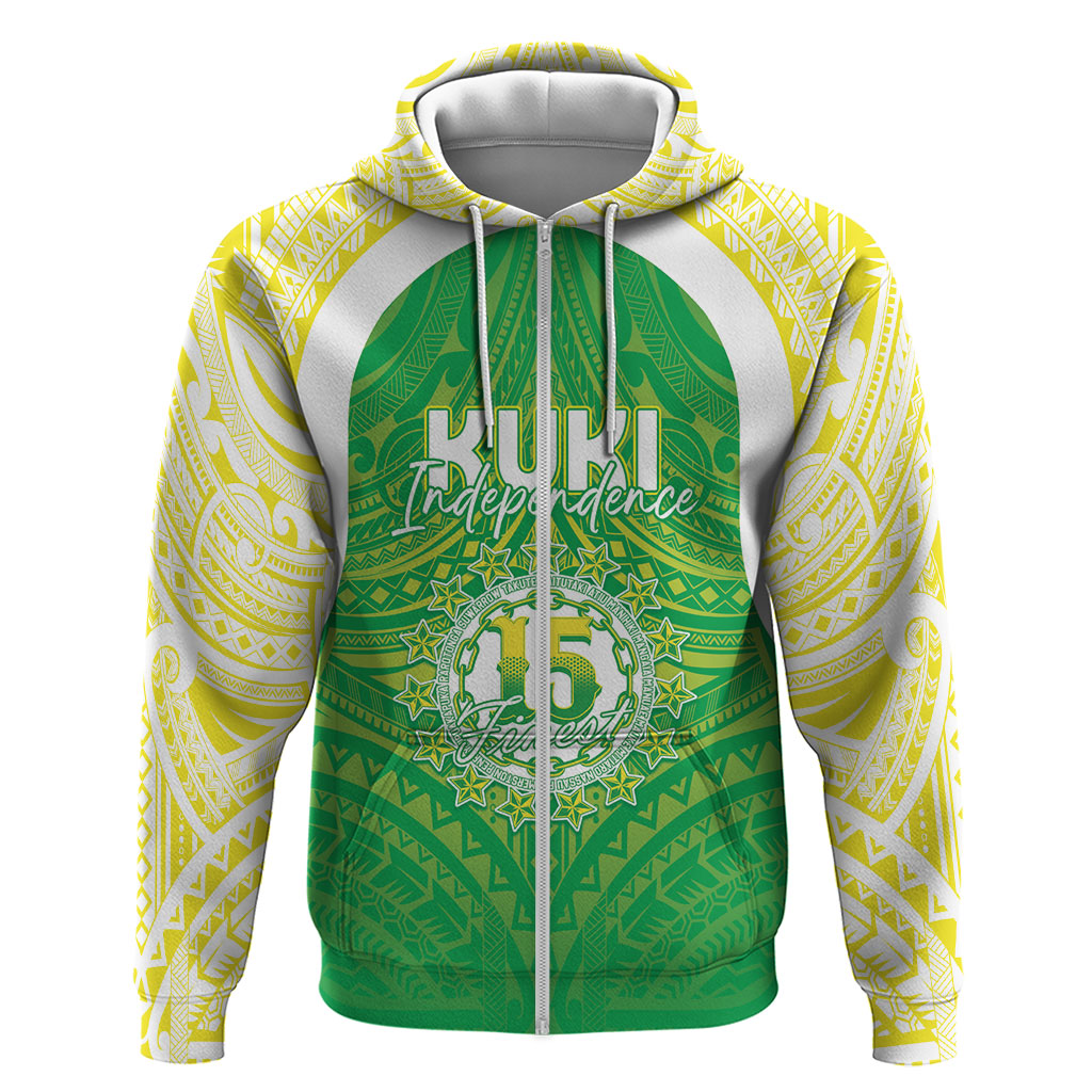 Kuki Independence 2026 Hoodie Cook Islands 15 Finest Green Version LT05 Zip Hoodie Green - Polynesian Pride