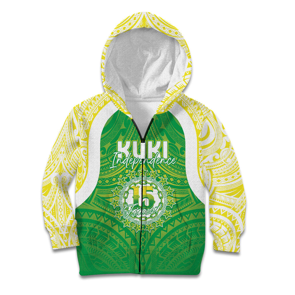 Kuki Independence 2026 Kid Hoodie Cook Islands 15 Finest Green Version LT05 Zip Hoodie Green - Polynesian Pride