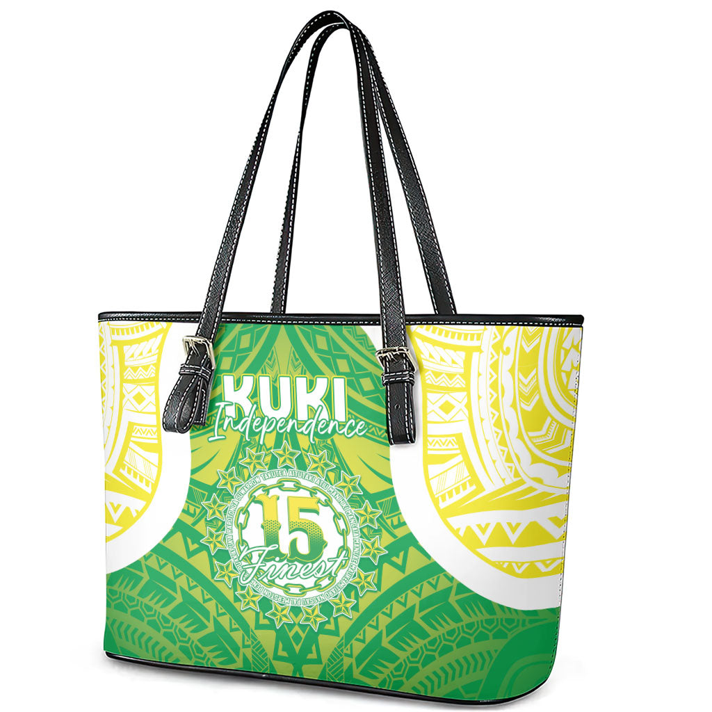 Kuki Independence 2026 Leather Tote Bag Cook Islands 15 Finest Green Version LT05 - Polynesian Pride