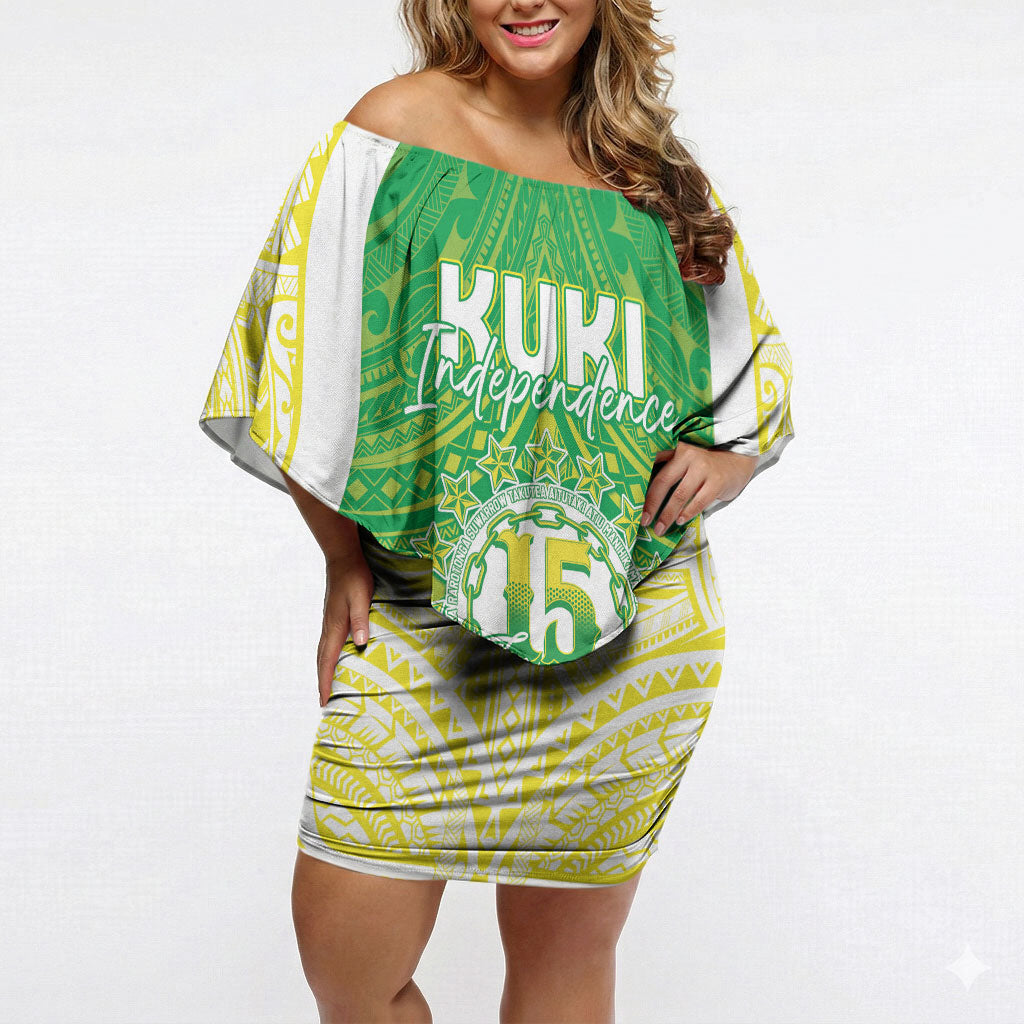 Kuki Independence 2026 Off Shoulder Short Dress Cook Islands 15 Finest Green Version LT05 Women Green - Polynesian Pride