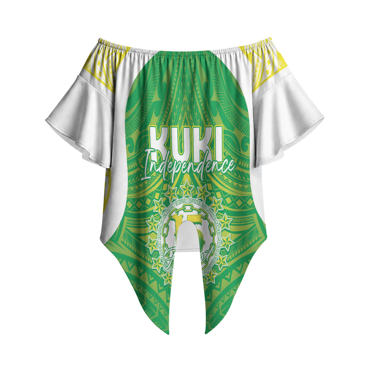Kuki Independence 2026 Off Shoulder Wrap Waist Top Cook Islands 15 Finest Green Version LT05 Green - Polynesian Pride