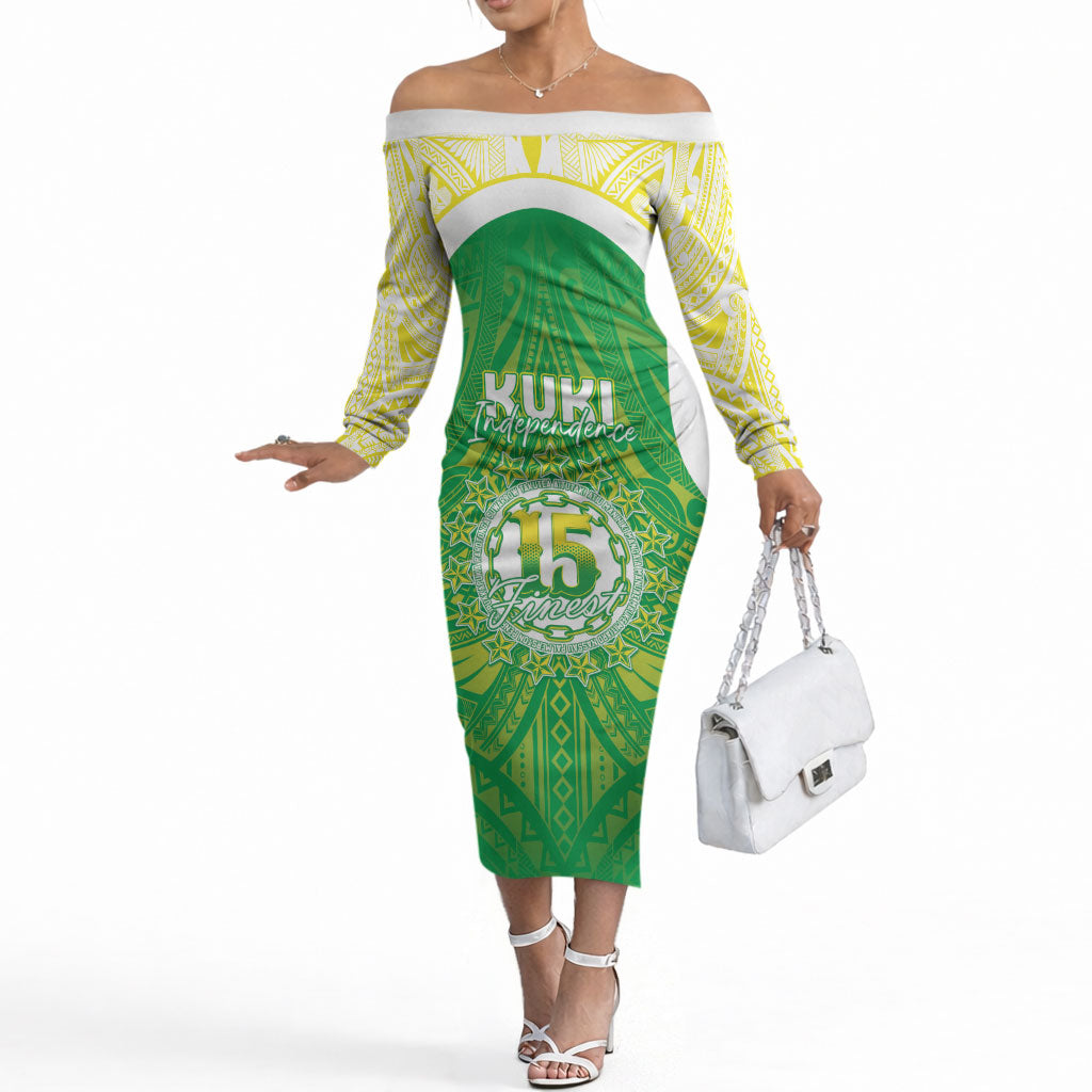 Kuki Independence 2026 Off The Shoulder Long Sleeve Dress Cook Islands 15 Finest Green Version LT05 Women Green - Polynesian Pride