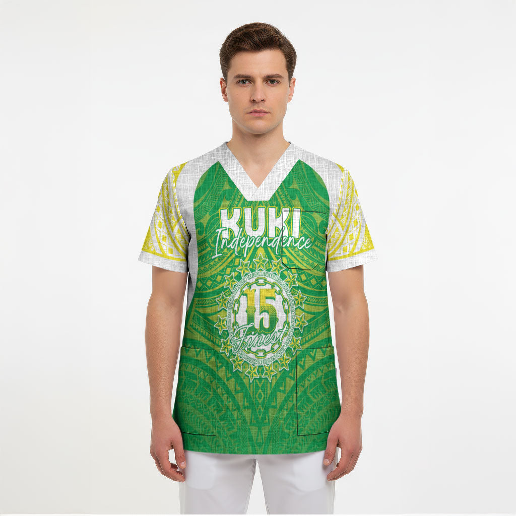 Kuki Independence 2026 Scrub Top Cook Islands 15 Finest Green Version LT05 - Polynesian Pride