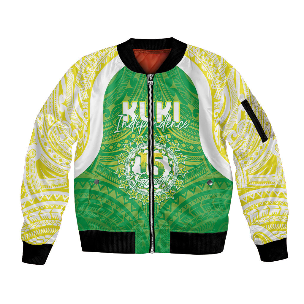 Kuki Independence 2026 Sleeve Zip Bomber Jacket Cook Islands 15 Finest Green Version LT05 Unisex Green - Polynesian Pride