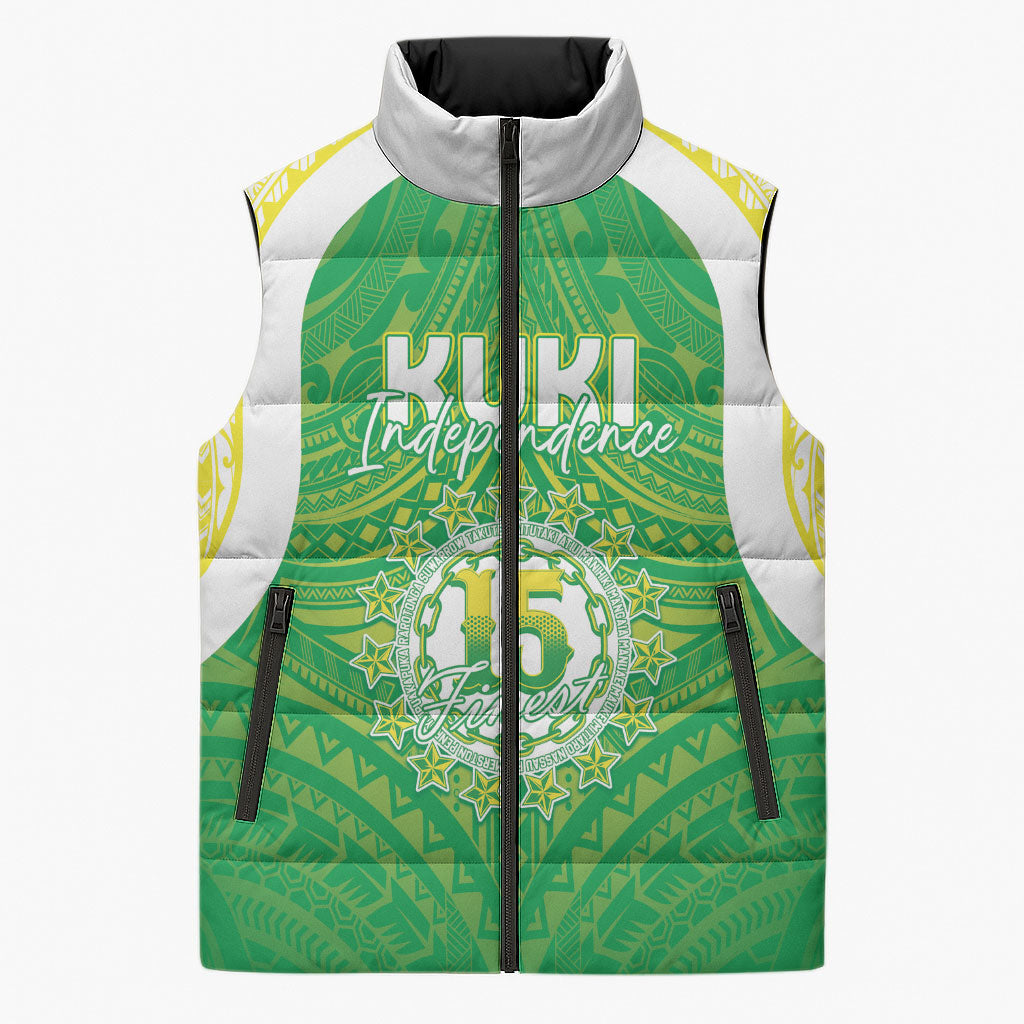 Kuki Independence 2026 Sleeveless Puffer Jacket Cook Islands 15 Finest Green Version LT05 Unisex Green - Polynesian Pride