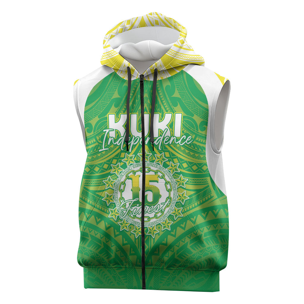 Kuki Independence 2026 Sleeveless Zip Hoodie Cook Islands 15 Finest Green Version LT05 Green - Polynesian Pride