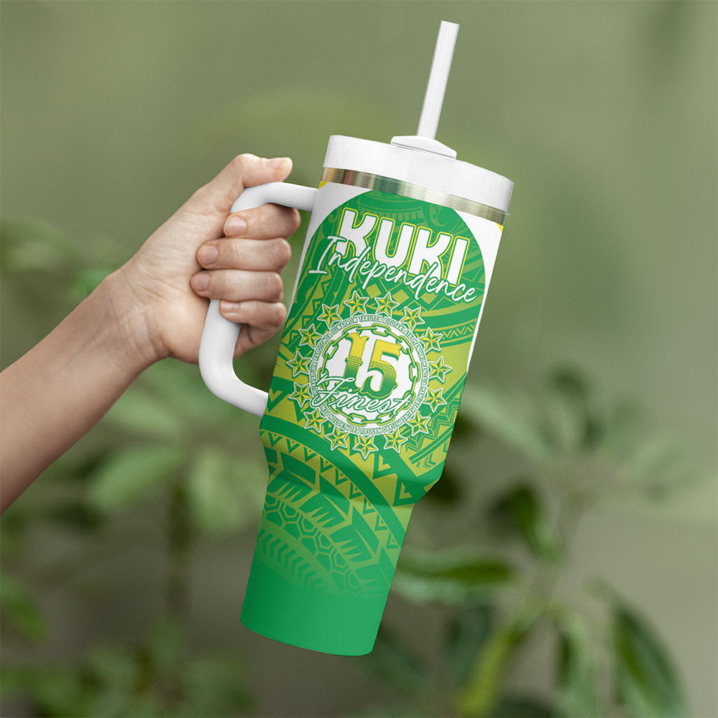 Kuki Independence 2026 Tumbler With Handle Cook Islands 15 Finest Green Version LT05 - Polynesian Pride