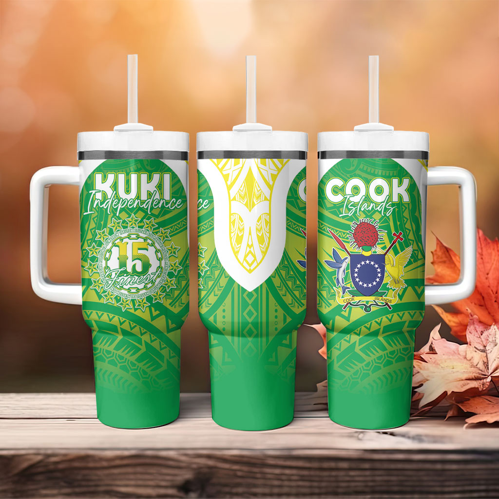 Kuki Independence 2026 Tumbler With Handle Cook Islands 15 Finest Green Version LT05 - Polynesian Pride